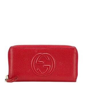 Gucci Interlocking GG Soho Tassel Zip Long Wallet Red Leather
